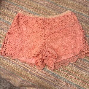 Limonata Peach Floral Lace Shorts – Size Large – Boho Scalloped Hem